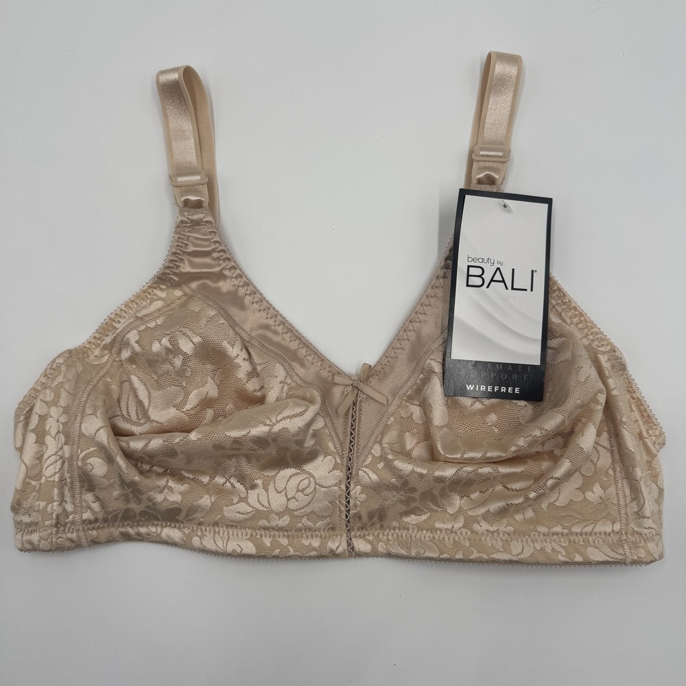 Beauty by Bali Double Support Jacquard Wirefree Bra 40C Beige Full Coverage NWT